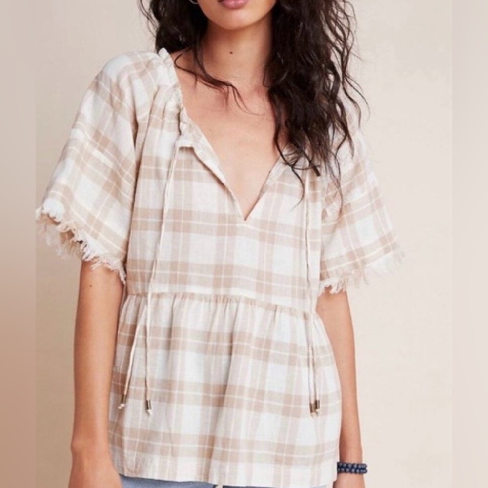 Pilcro by Anthropologie Brown & Cream Babydoll Top